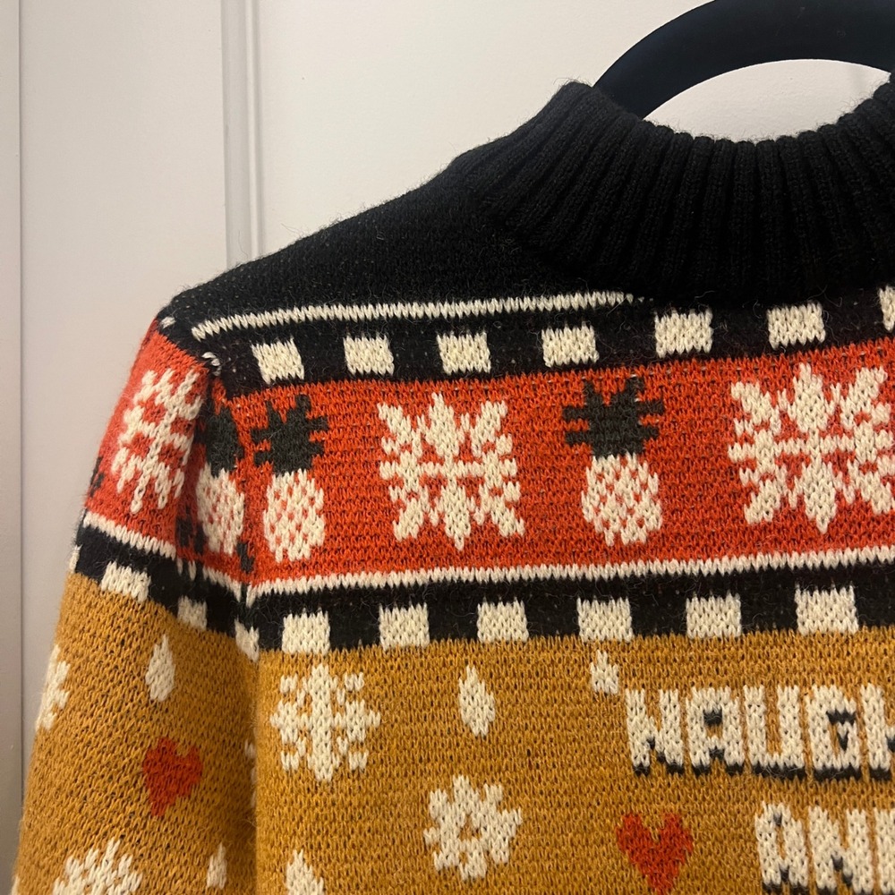 Farm Rio Naughty Nice Holiday Fair Isle Knit Sweater Multicolor NWT XS - Picture 3 of 6
